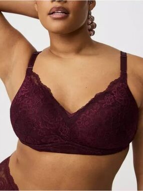 Torrid Dream Wire-Free Boost Push-Up Bra - Size 40DD - Maroon Red Lace Front
